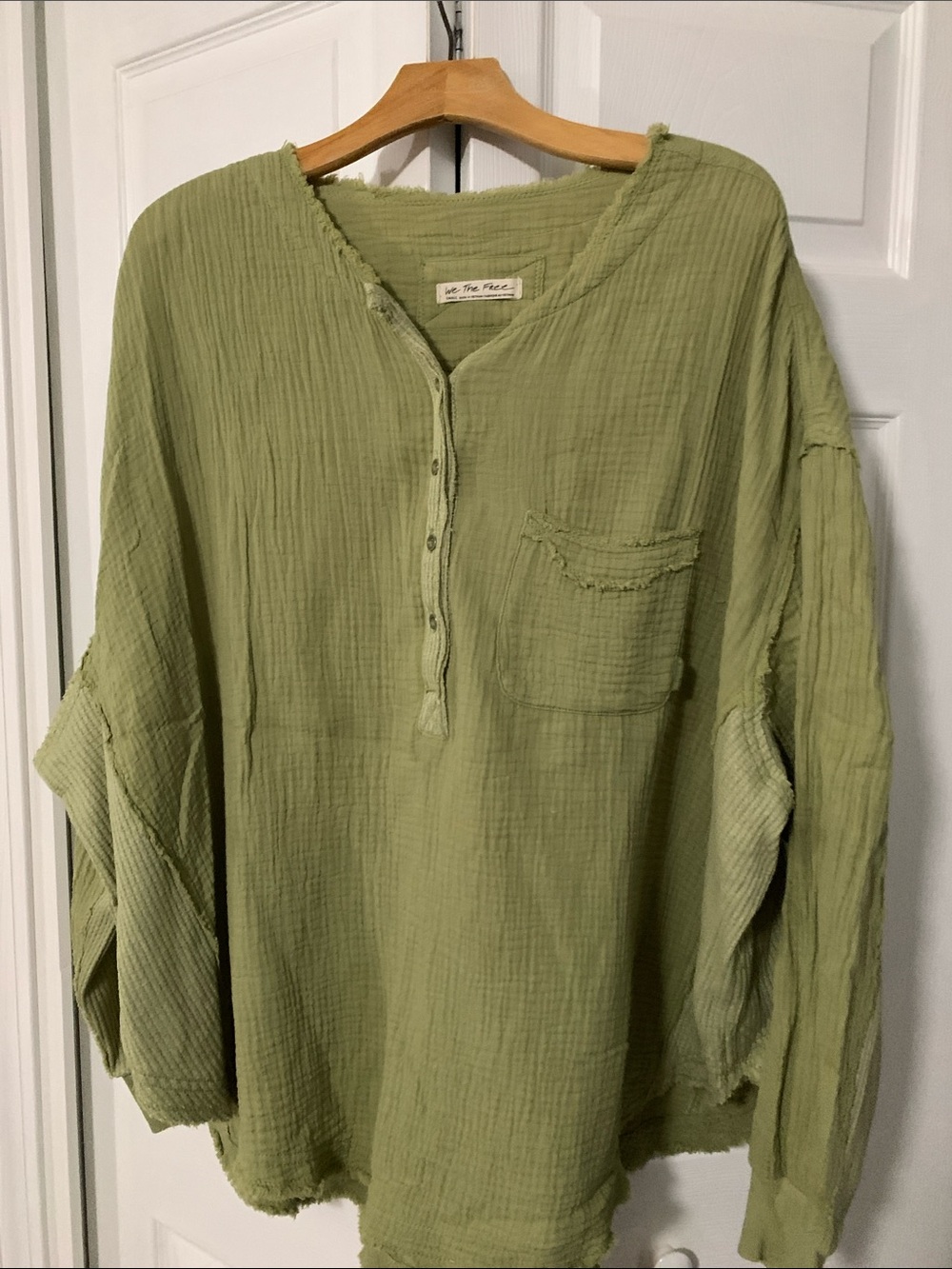 We The Free Olive Green Button-Front Casual Top OVERSIZED